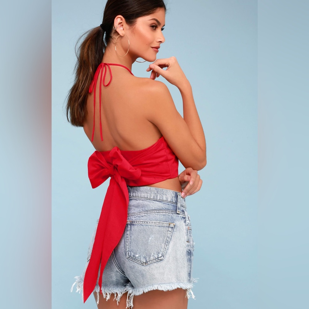 Red Crop Top with Tie Back Bow